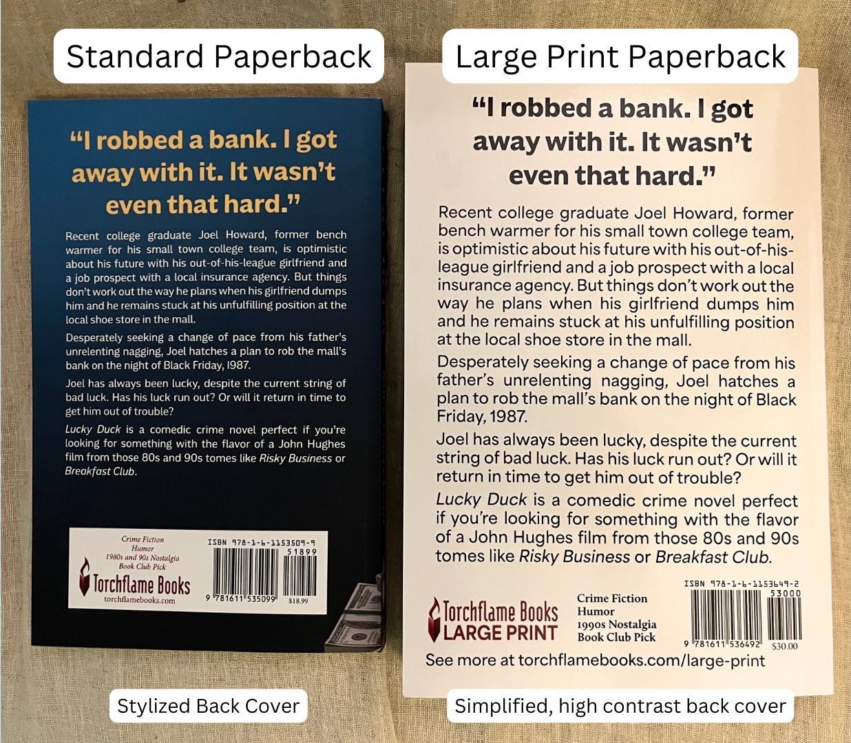 standard vs large print - back covers